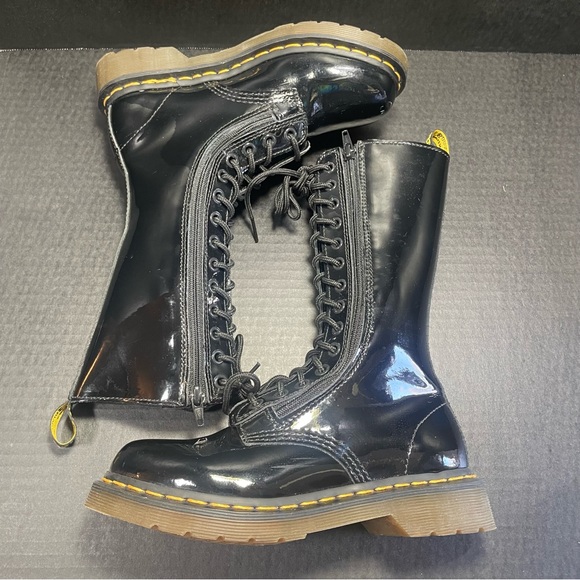 Double Zipper Dr Martens Patent Leather 14 Hole Tall Boots UK 3 US 5 - Picture 6 of 15